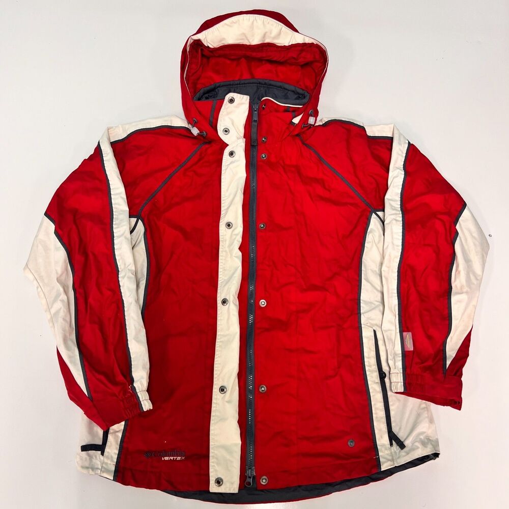 Columbia Vertex Womens L Red White Hooded Waterproof Shell Jacket Omni-Shield